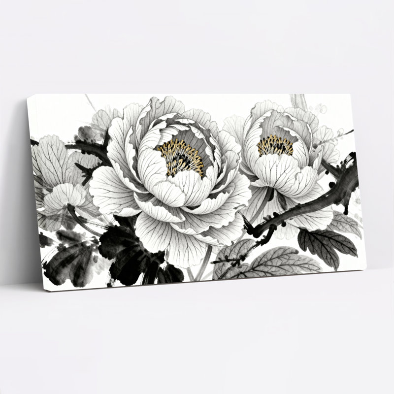 Ensemble de 1 tableau mural sur toile tendue à motif floral pivoine, H 24 po x l 48 po