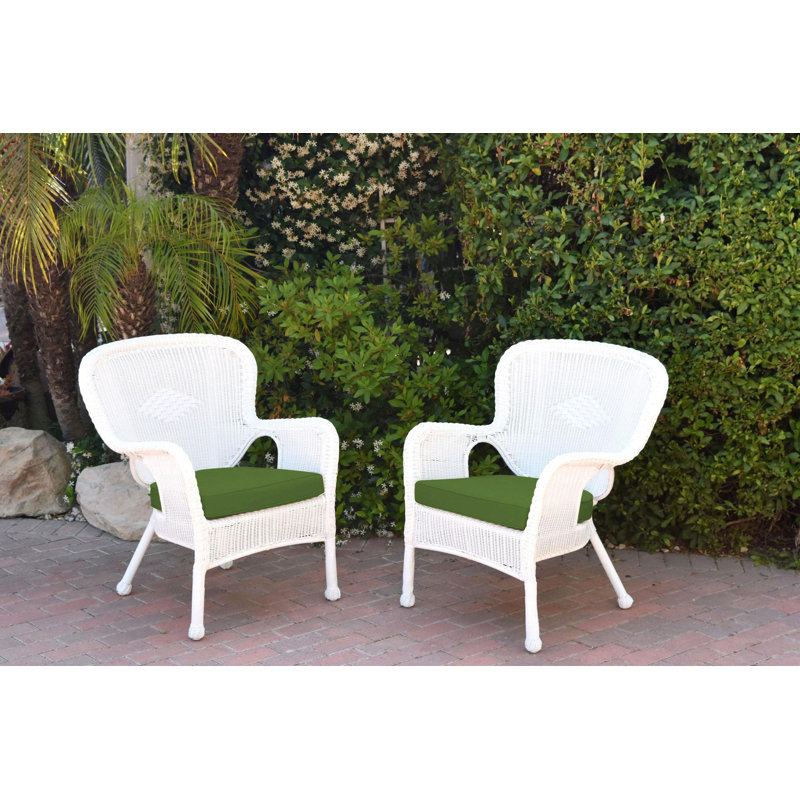 Chaise de patio avec coussins Batchelder, Vert chasseur, Blanc