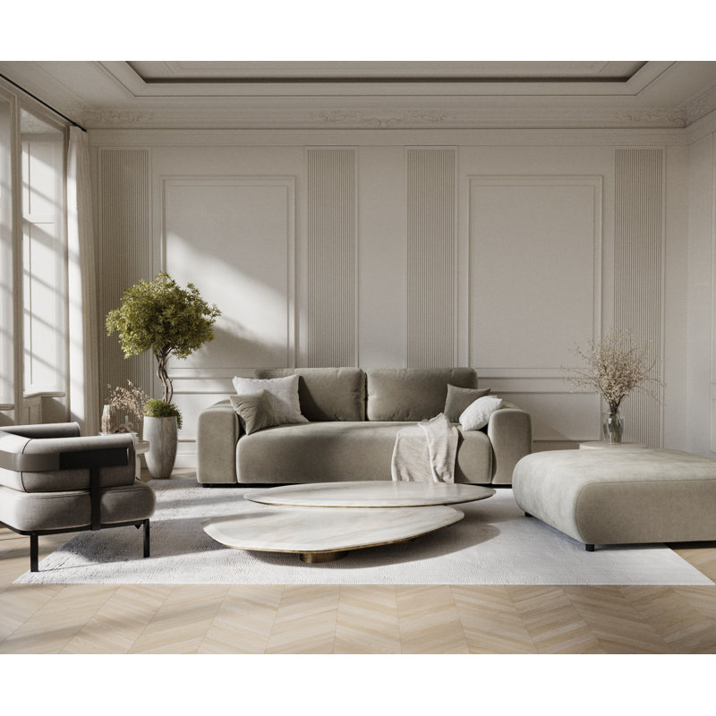 Three-seater square arm sofa, Brown Velvet