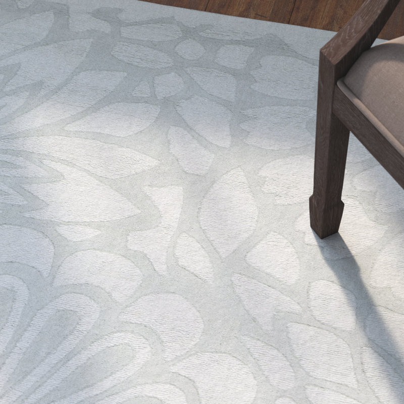 Tapis gris en laine touffeté à la main Full Bloom, Rectangle 5 pi x 8 pi