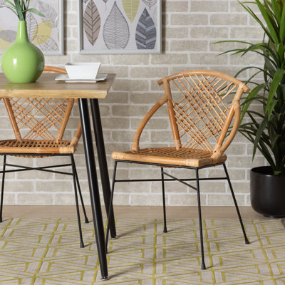 Slat Back Rattan Side Chair in Natural Brown