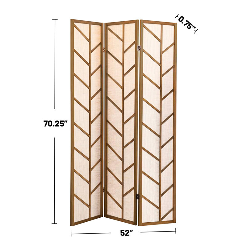 Paravent à 3 panneaux avec jute, structure en noyer de pin massif, motif de plumes, ambiance tropicale, idéal pour les décors modernes, hauteur de 69,23 pouces, profondeur de 52 po, largeur de 0,75 po, structure en trois jutes de 12,21 livres en noyer,