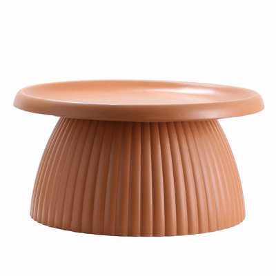 Light Terracotta Magnesium Oxide Fluted Base Coffee Table  27.56" Diameter Round Center Table