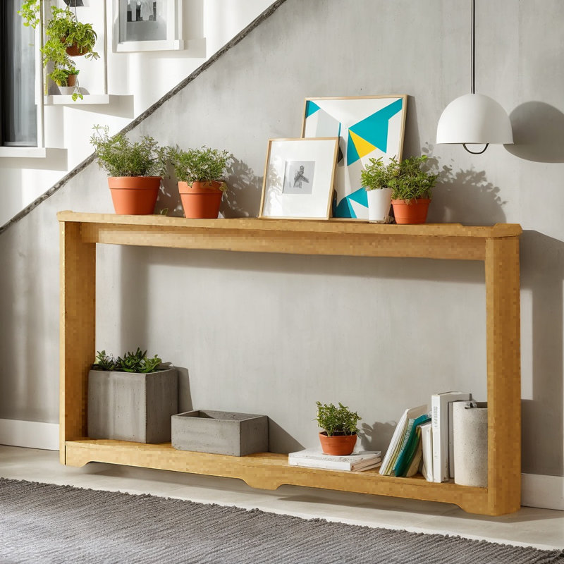 70" Curved-Edge Retro Console – Slim Storage Table For Modern Entryways, Natural