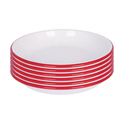 Argon Tableware White Enamel Pasta Bowls - 20cm - Blue - Pack of 6