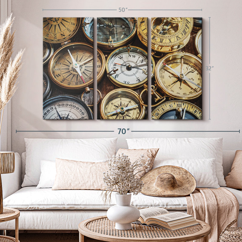 "Collection Vintage Compass" sur toile, H 32 po x l 50 po x P 1,25 po