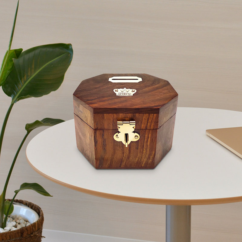 Tirelire en bois avec tirette verrouillable