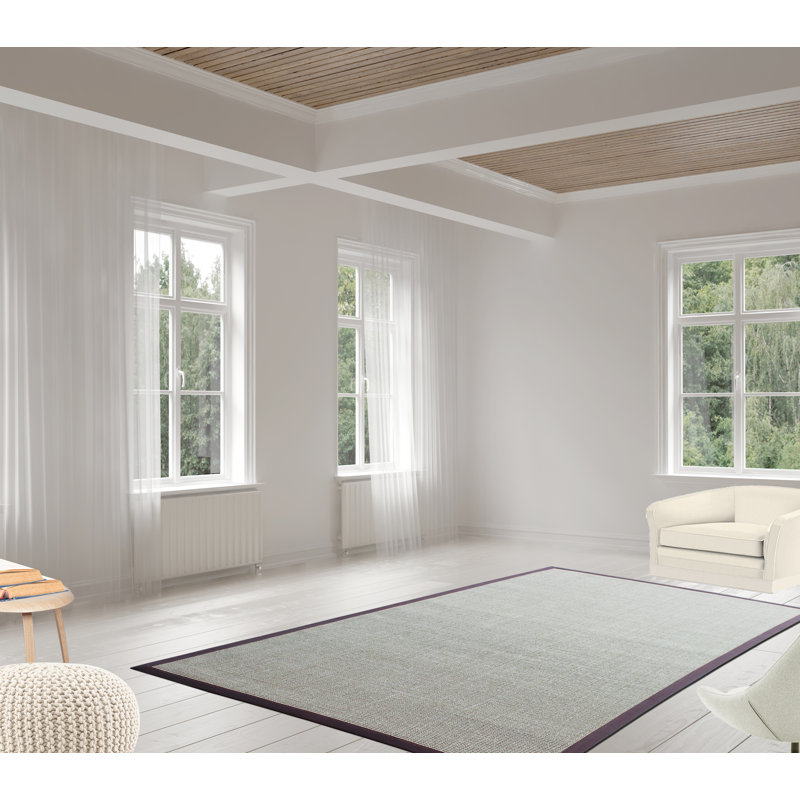 Ivory and Brown Handmade Sisal and Cotton Rectangular Rug
