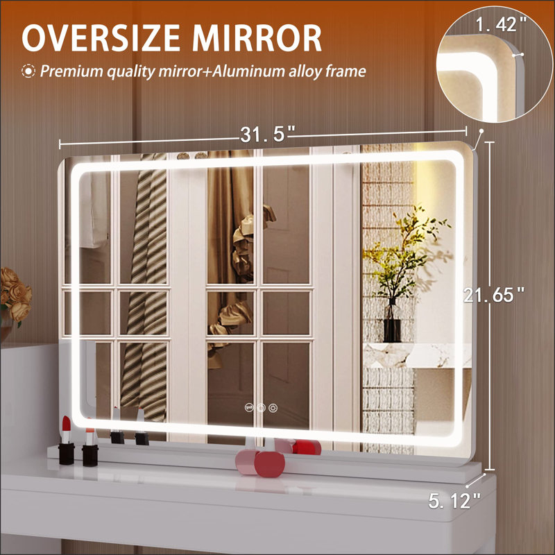 Dacee Rectangle LED Mirror, Touch Control Stepless 3 Colours Temperature & Dimmable Light, Stainless Steel/White
