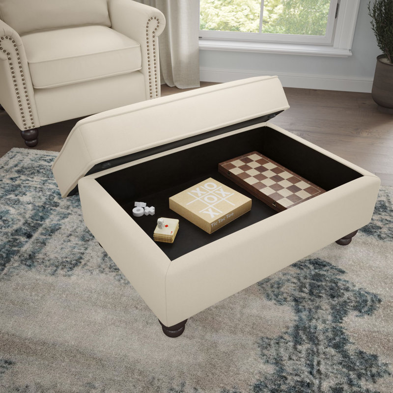 Atifah 34.5" Wide Rectangle Storage Ottoman, Cream 