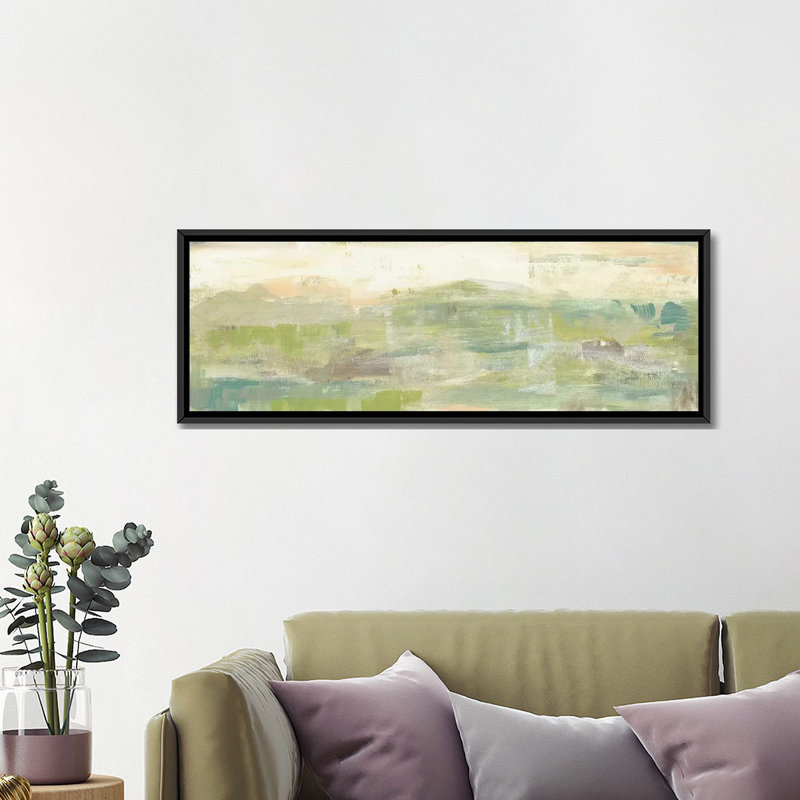 " Greenery Horizon Line III " by Jennifer Goldberger, 16" H x 48" W x 1.5" D, Black Framed Canvas