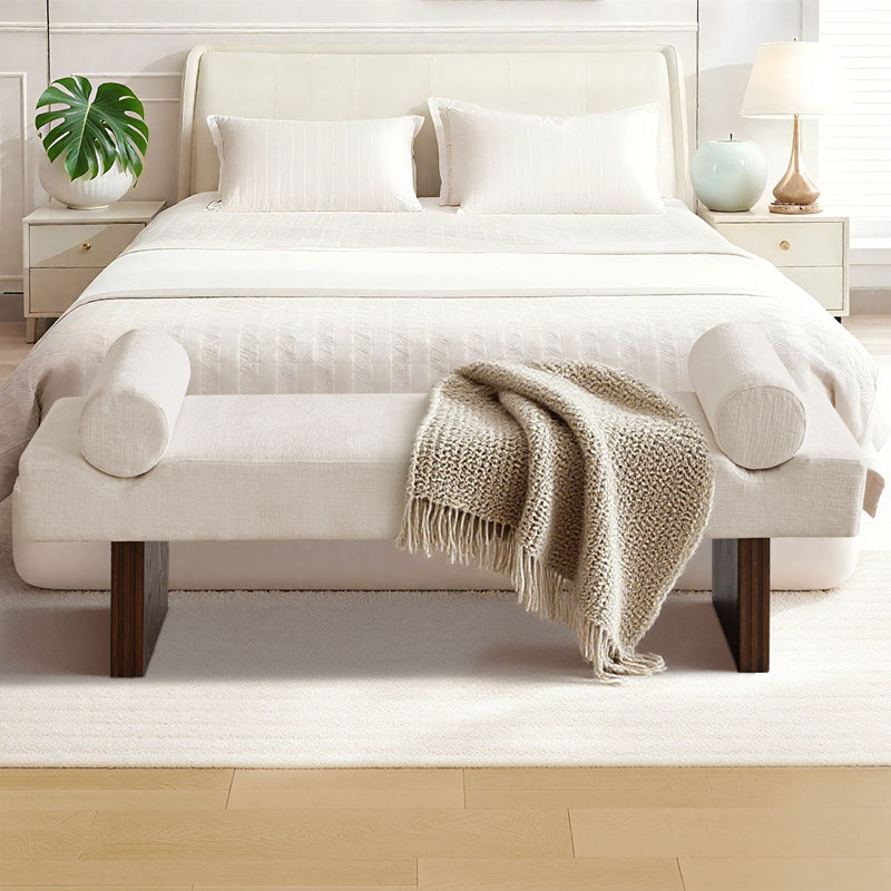 Banc rembourré en chenille l 60 po, Beige