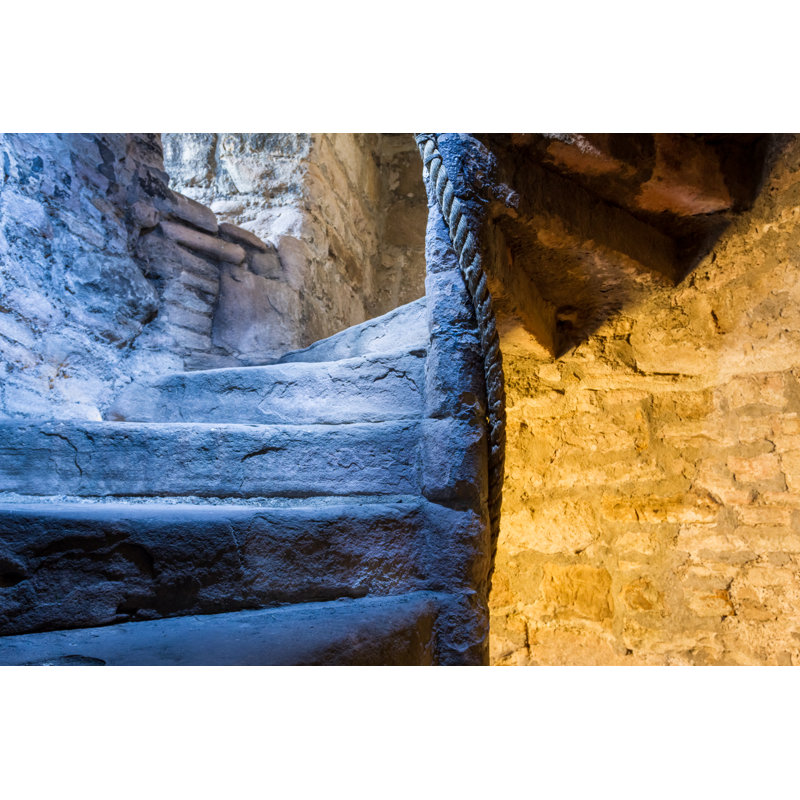 Lighted Stone Staircase In A Medieval Castle by Shaiith - Wrapped Canvas Print, 30cm H x 46cm W
