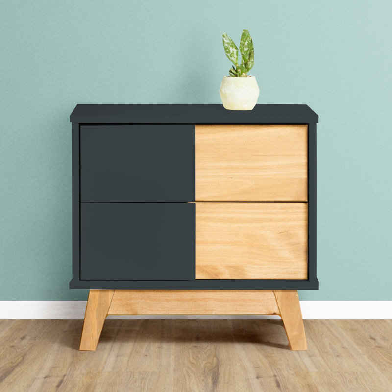 Sven 35cm W Solid Wood Bedside Table, Black