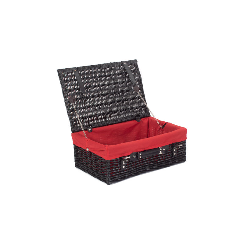 Wicker Hamper Basket with Lining, Black/Red, 19cm H x 46cm W x 30.5cm D