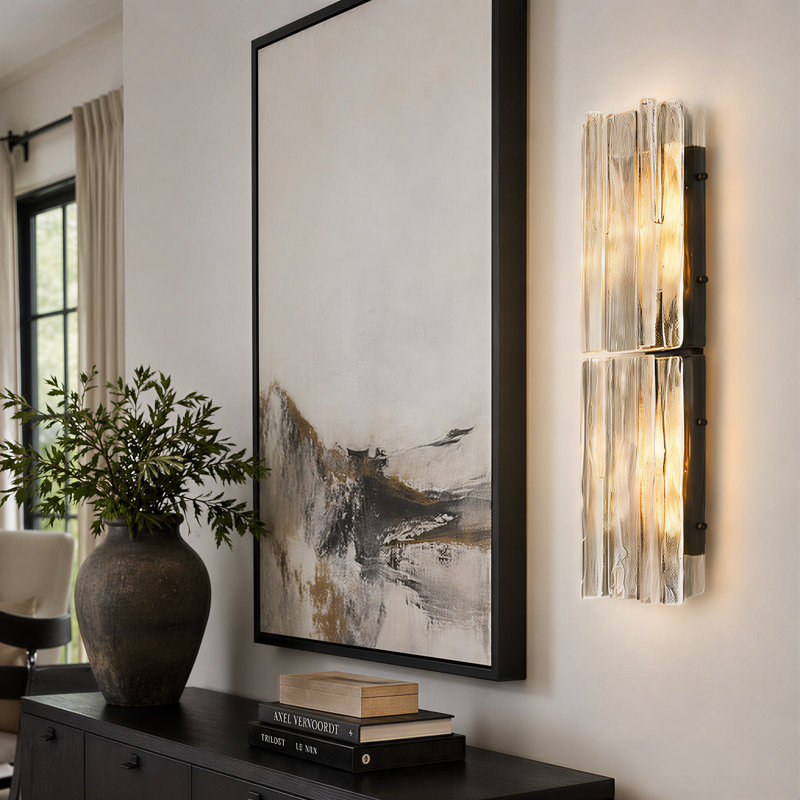 Grande applique encastrée 30 "à intensité variable avec abat-jour en verre, Noir mat