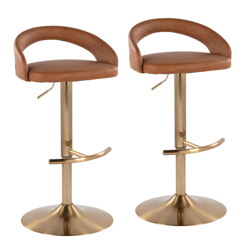 Tabouret de bar réglable, Doré, Brun / cuir PU, 2