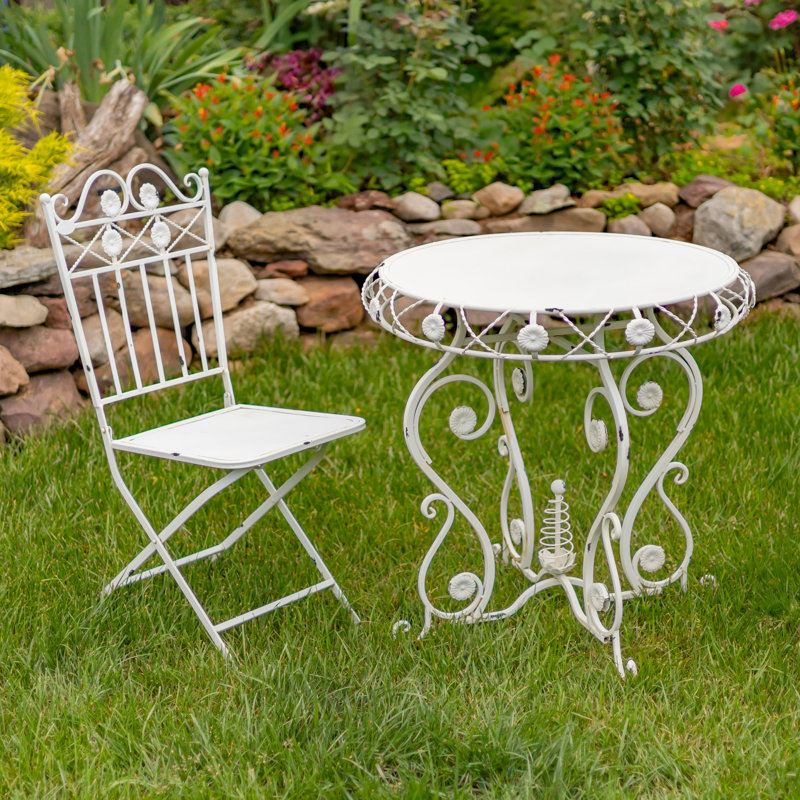 Angellea 2 - Person Patio Dining Set with Round Table , Cushions Included, White