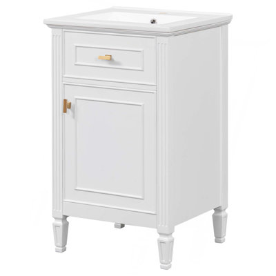 Meuble-lavabo de 20 pouces avec lavabo, pieds en bois massif, tablette réglable, tiroir inclinable, armoire autoportante moderne pour petite salle de bain