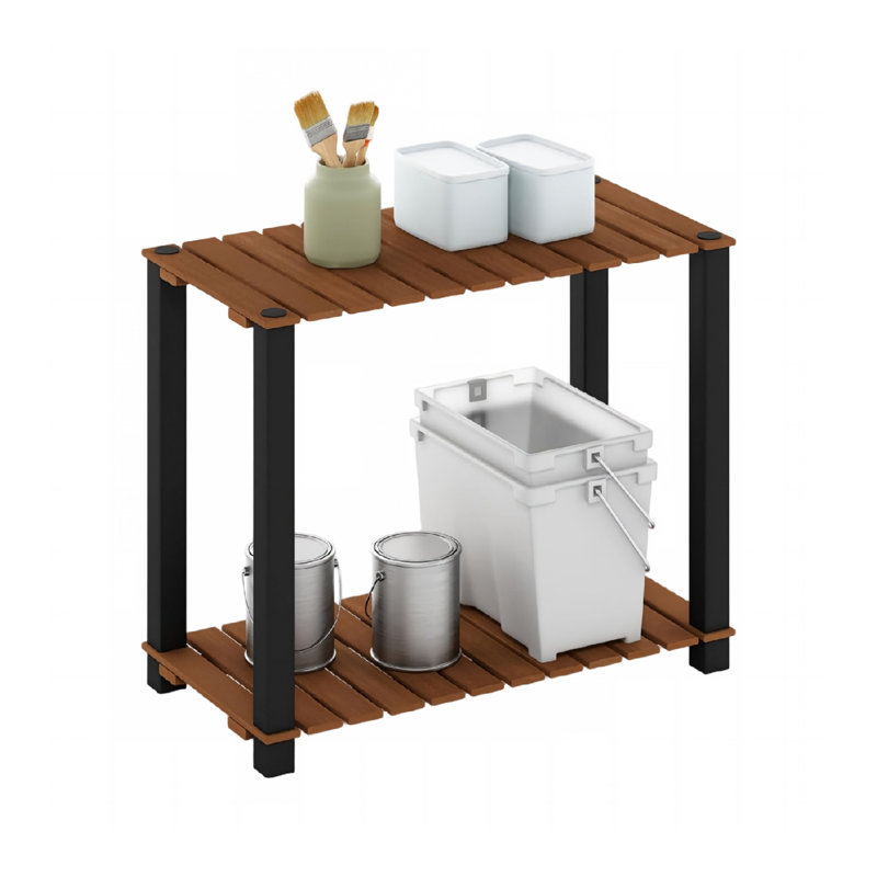 2-Tier Large Rectangle Plant Shelf, Side Table with Square Poles, for Patio