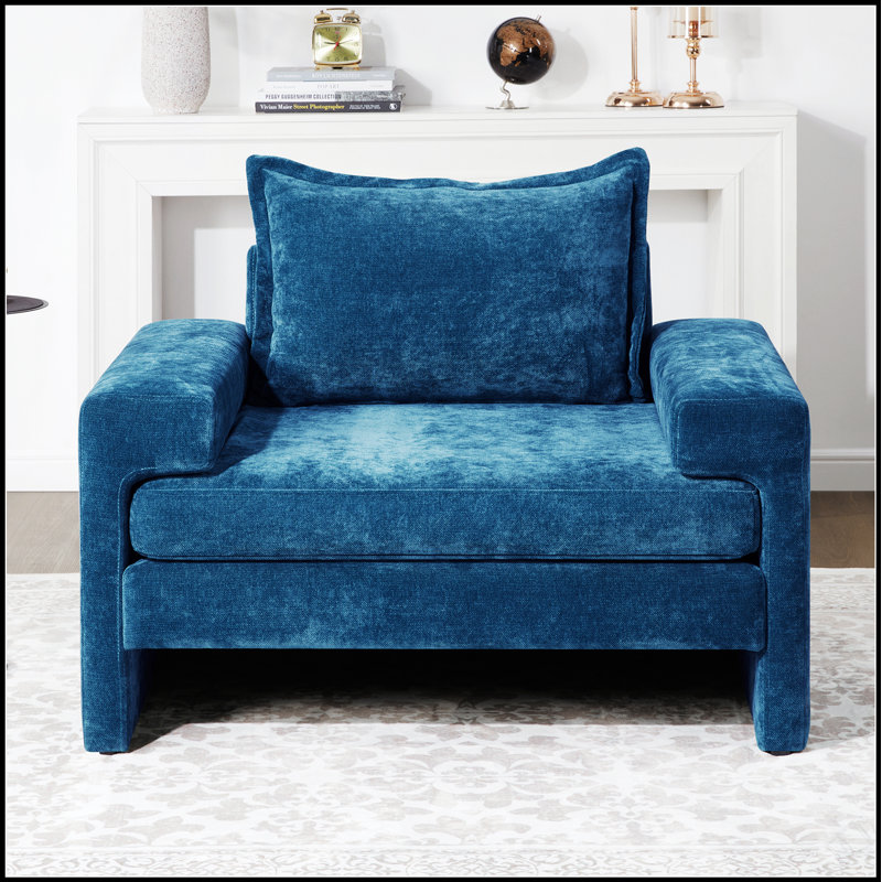Fauteuil en chenille avec accoudoirs larges, coussin épais et dossier ergonomique pour un confort et un style ultimes, Bleu