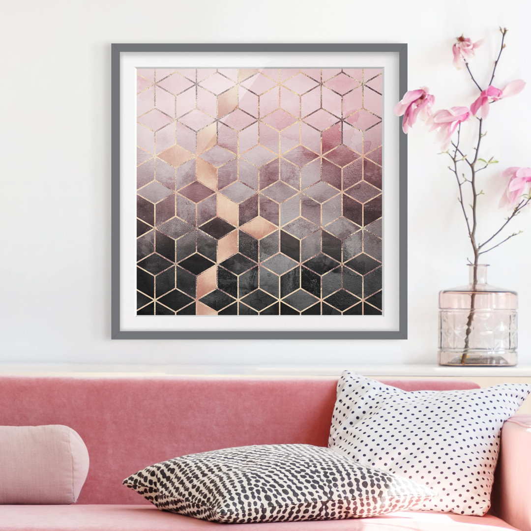 Gerahmtes Poster Pink Grey Golden Geometry