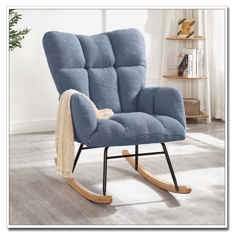 Chaise berçante en tissu Teddy, Bleu clair