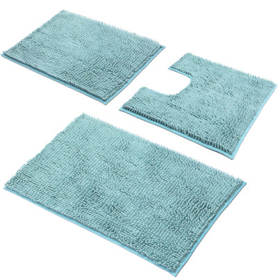 Ensemble de tapis de salle de bain en chenille 3 pièces, tapis de bain à séchage rapide antidérapant super absorbant, tapis de toilette et de douche lavables à la machine, bleu lac