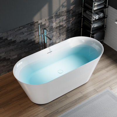 63" x 28" Freestanding Soaking Acrylic Bathtub