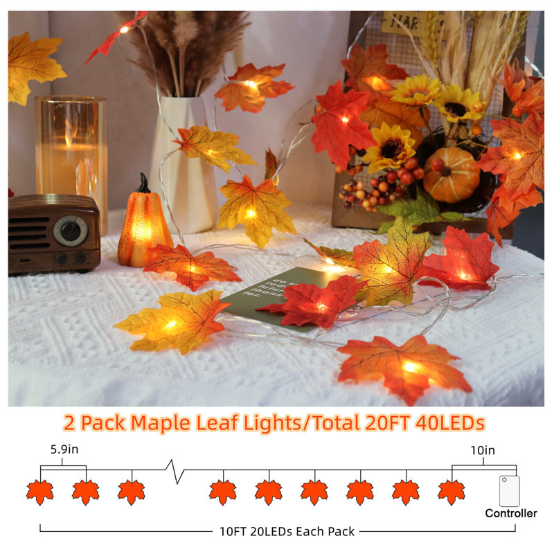 2 Pack Fall Decorations For Home Maple Leaf Lights Multicoloured