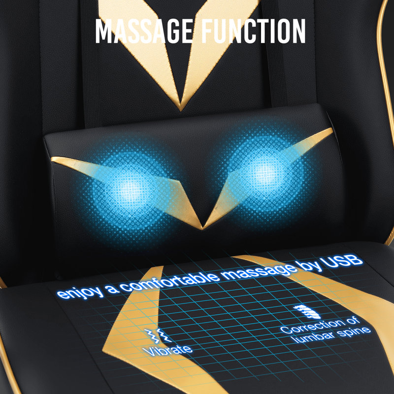 Ergonomic Massage Gaming Chair With Adjustable Armrests, Yellow
