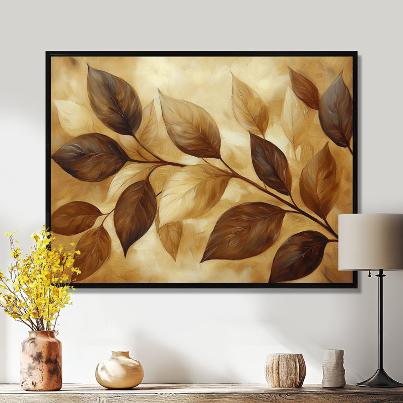Irmengard chocolat brun feuilles de paysage I - feuilles, art mural, H 30 po x l 40 po, Impression encadrée flottante, Noir