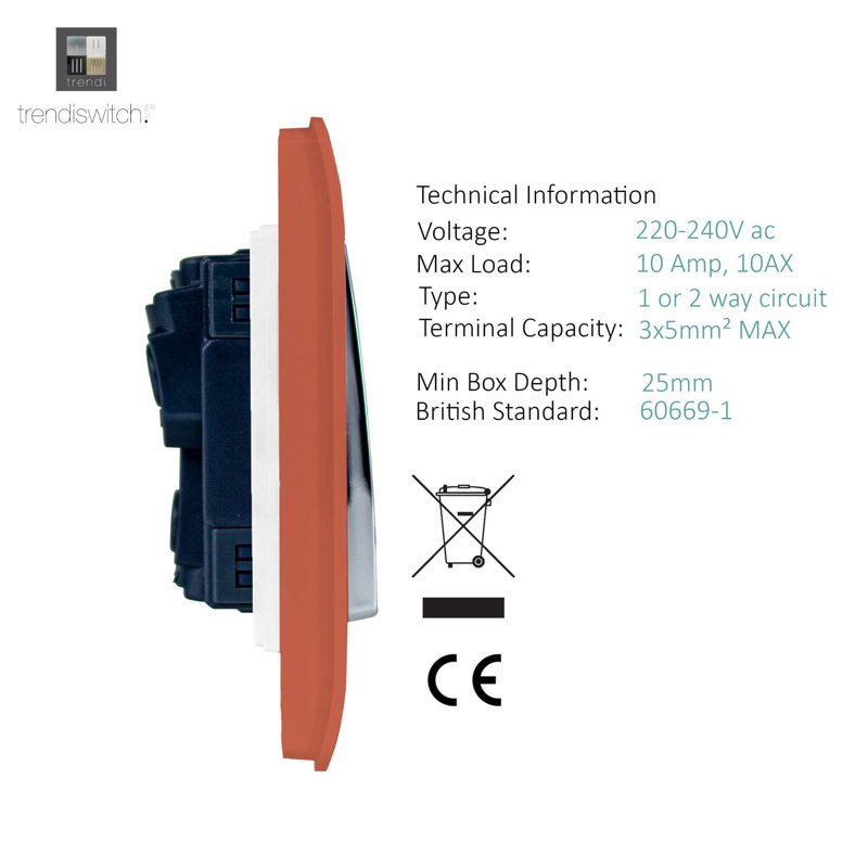 Trendi Switch 1 Gang 1 or 2 way Rocker Light Switch, Copper