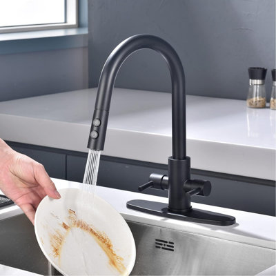 Robinet de cuisine en acier inoxydable avec douchette rétractable - robinet d'évier à 2 poignées pour la cuisine et le bar, robinet durable avec fonction de jet