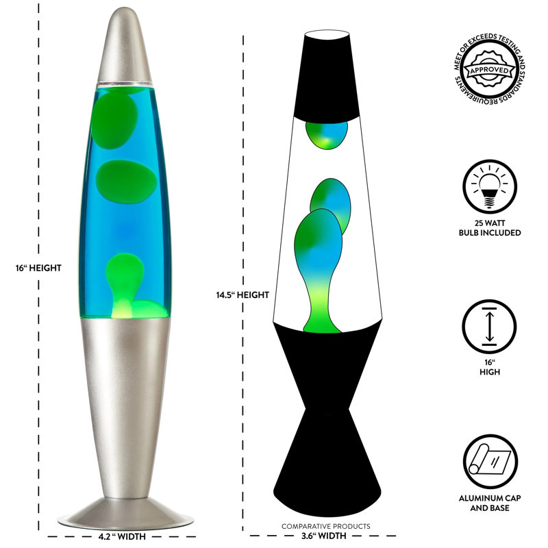 Lampe volcanique à mouvement de cire 16 po , Argent, Bleu / vert