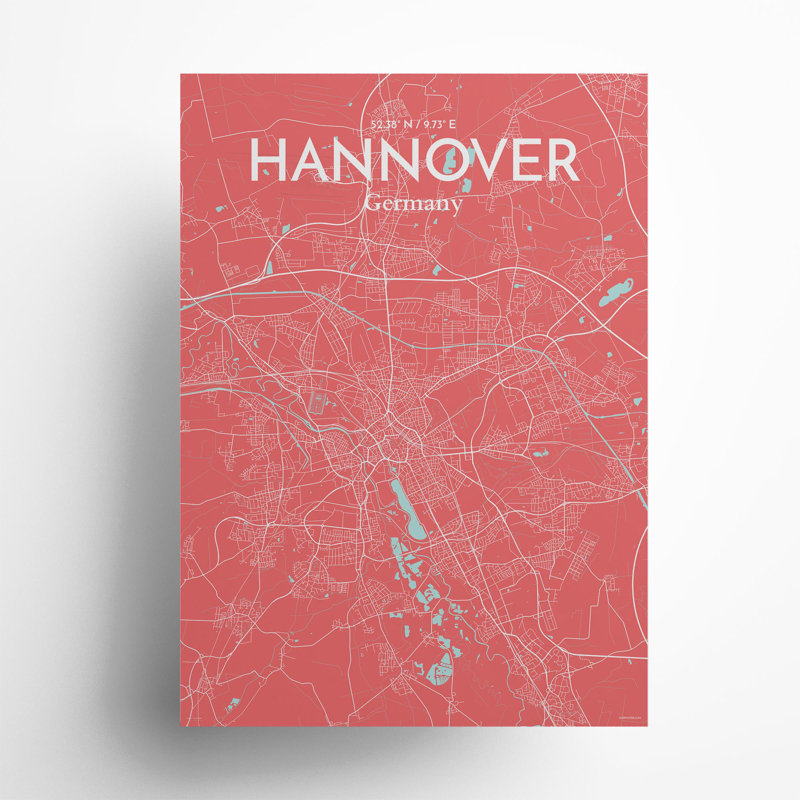 «Hannover City Map», impression, Rose / bleu bébé, H 27,6 po x l 19,7 po