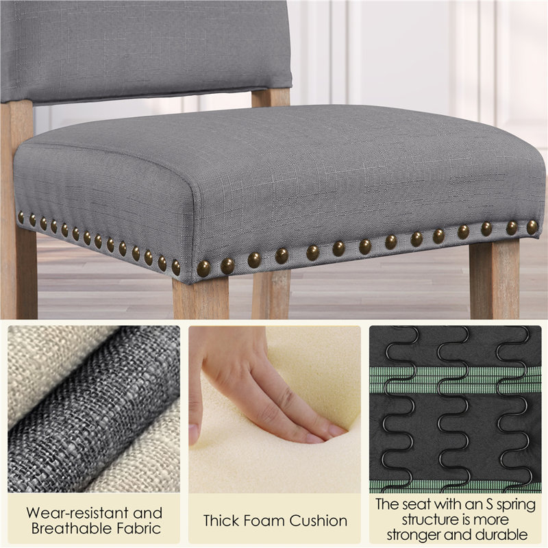 50.5cm H Rubberwood Leg Upholstered Side Chair, Dark Gray