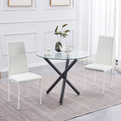 Kmaya 2 - Person Glass Top Three Leg Dining Set