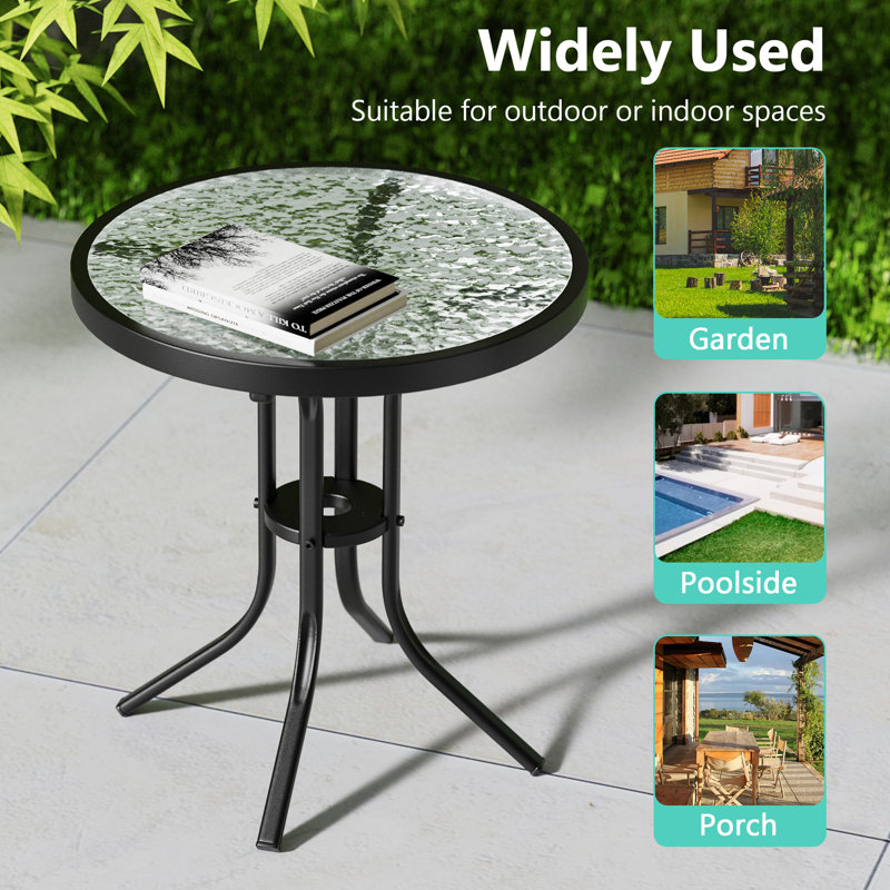Round Patio Side Table, Outdoor Water Rippled Tabletop