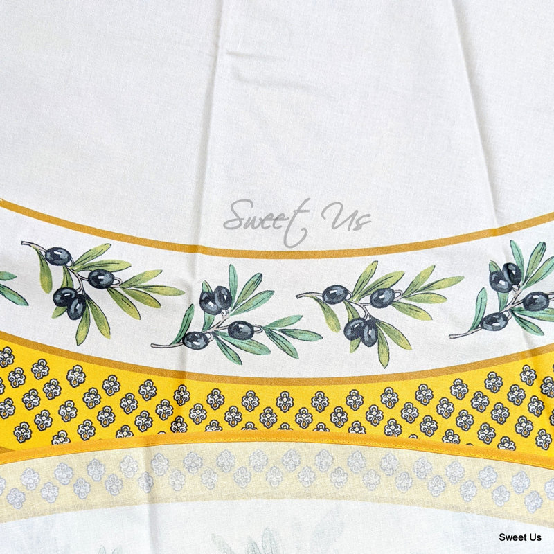 Wipeable Stain Resistant Acrylic Coated Cotton Provencal Olives Floral Round Tablecloth Collection, Yellow