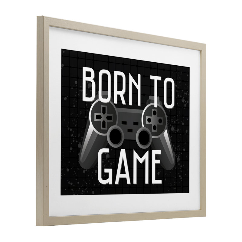 «Born To Game», reproduction encadrée rétro sous verre, conception de Kim Allen, H 13 po x l 16 po, Cadre de récolte en pin