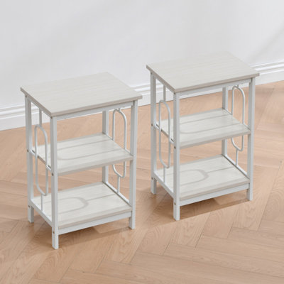 Table de chevet à 3 niveaux de style industriel (ensemble de 2) - Disponible en finitions noire, dorée et blanche