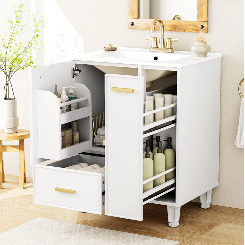 Meuble-lavabo de salle de bain avec lavabo, armoire de salle de bain avec tiroir de rangement, Blanc