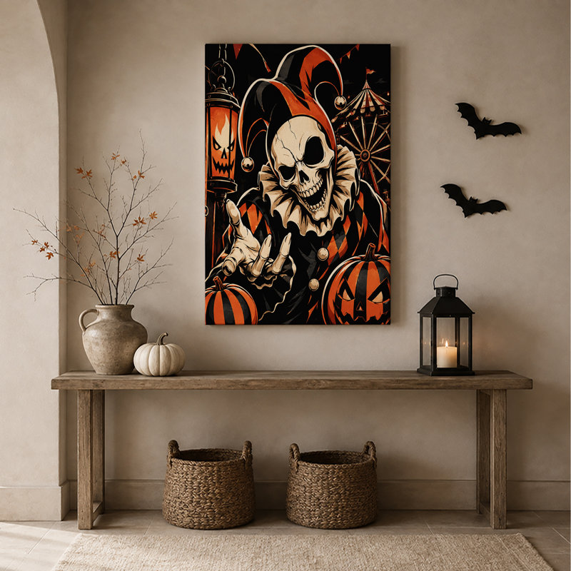 Art sur toile orange et noir, H 30 po x l 20 po
