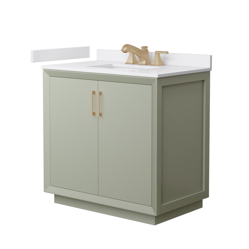 Meuble-lavabo simple autoportant 36 po avec plateau en marbre Strada, Vert, Bronze satiné
