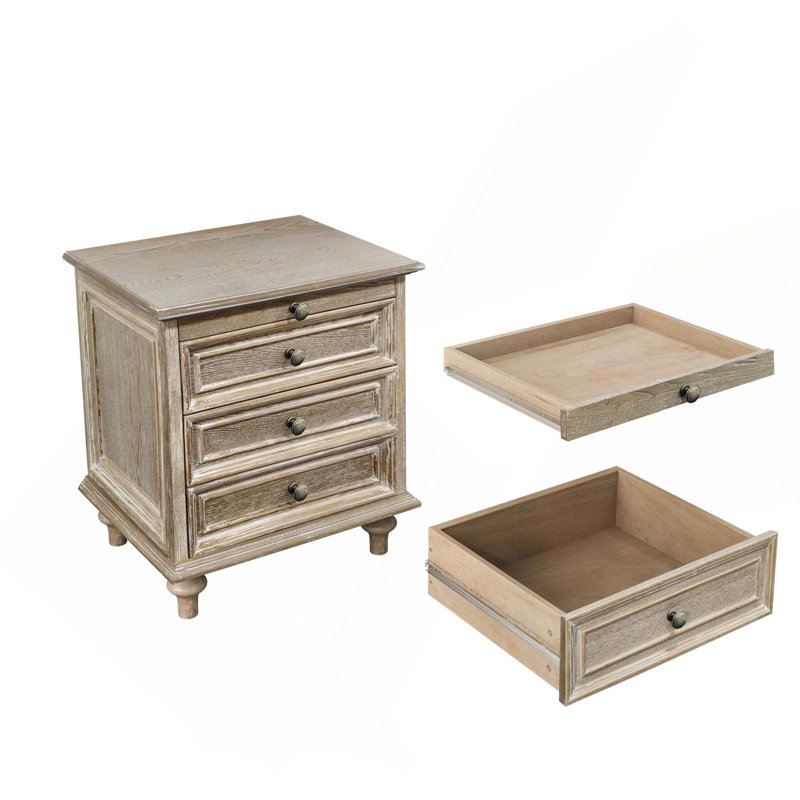 Tables de chevet Farmhouse avec 4 tiroirs, tablette coulissante dissimulée et 4 pieds en bois massif