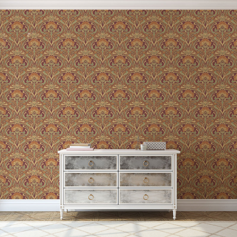 Flora Nouveau 10.05m x 53cm Wallpaper Roll, Russet