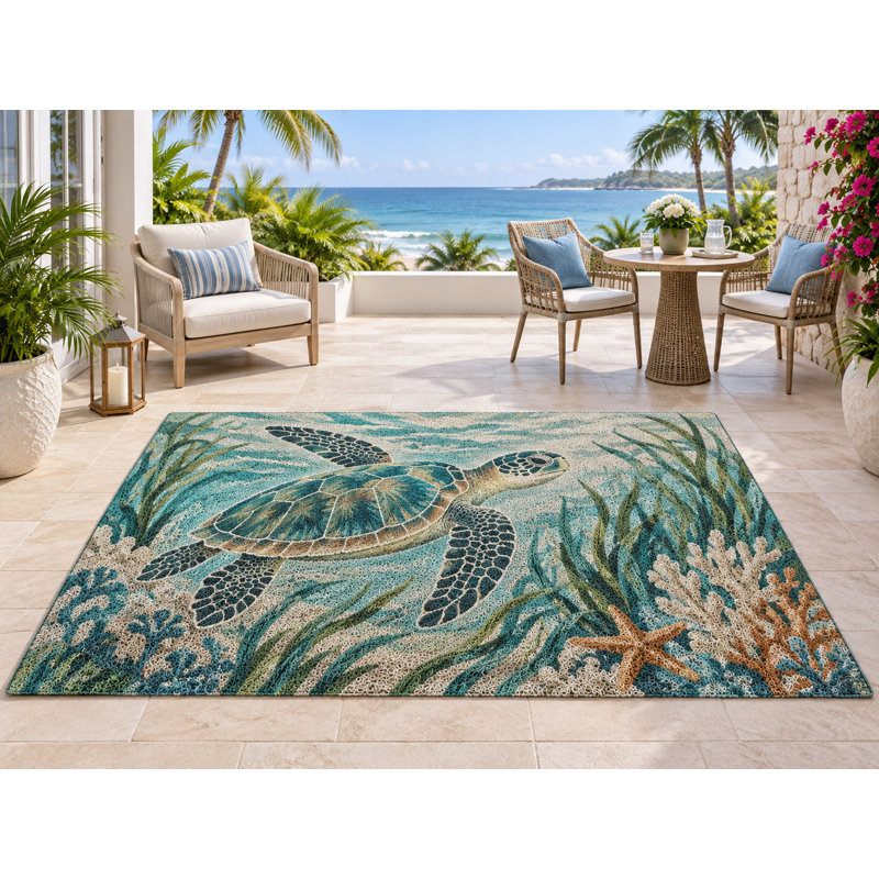 Tapis d'extérieur 5 pi x 7 pi Sea Turtle Coral Reef