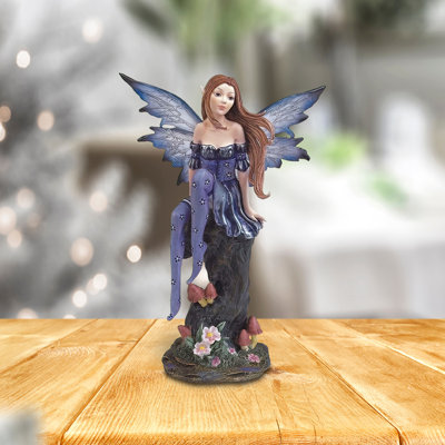 Jerrisha 8"H Purple Fairy Sitting on Tree Trunk Figurine Unique Gifts
