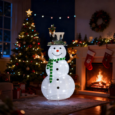 4Ft Pop-Up Lighted Snowman With Squirrel And Star Christmas Decoration